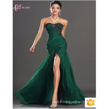 Guangdong Women Sexy Mermaid Slit Sexu Back Robe de soirée ouverte Green Party Club Dress